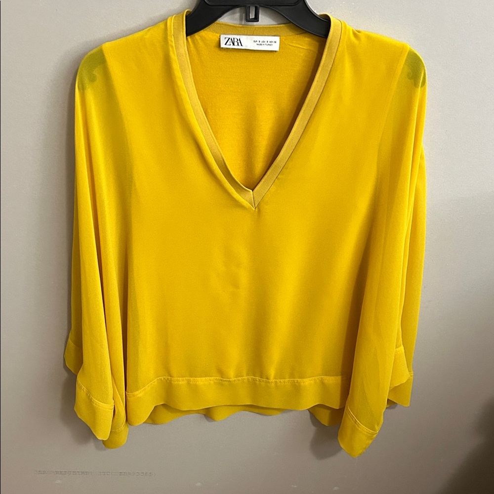 Zara Mustard V-Neck Top